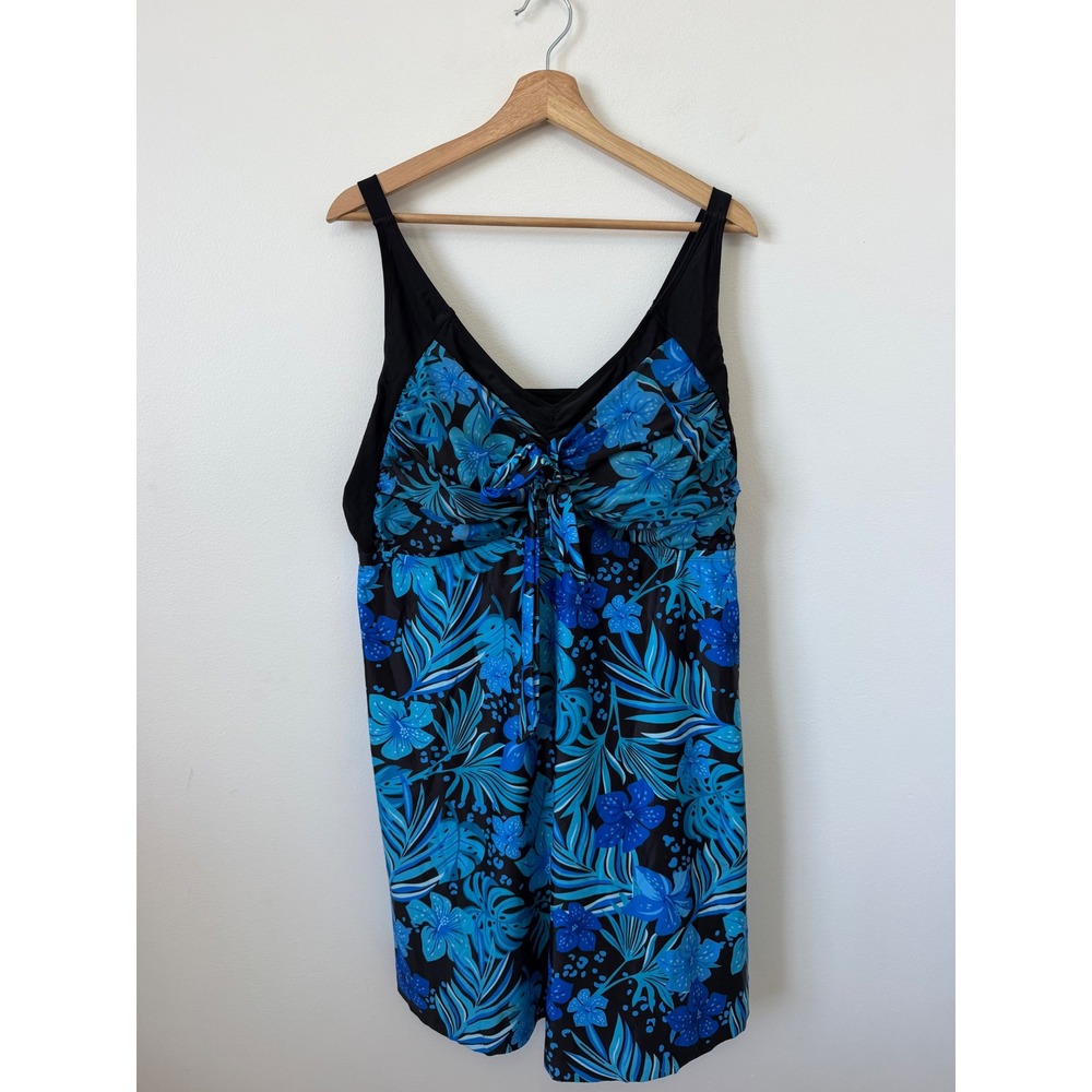 Hanna Nikole Blue Floral Swim Dress Top – Women's 24W – NWT - Picture 2 of 6